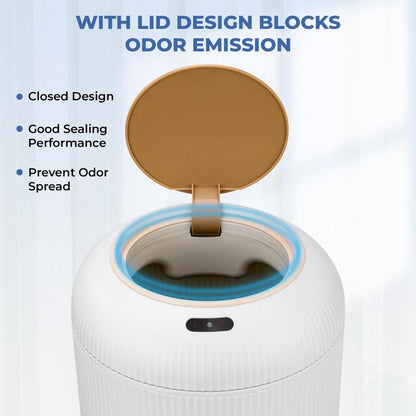 Pukomc Smart Sensor Trash Can, with lid, waterproof and touchless design.